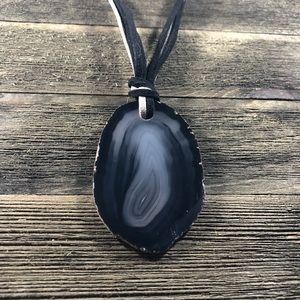 Black and Gray Agate Slice Necklace